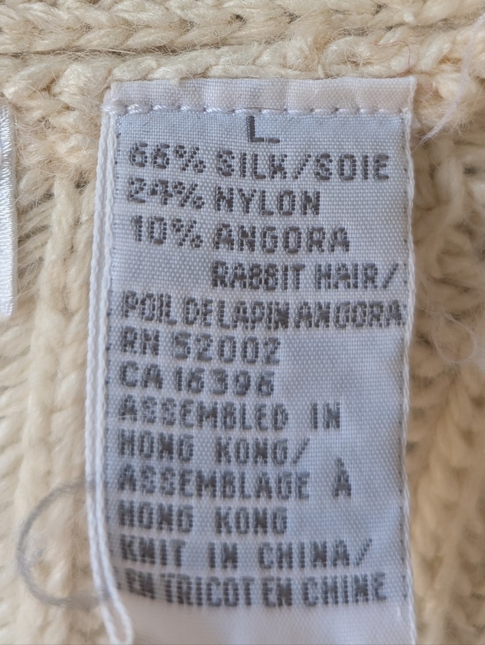 VTG 80s Liz Claiborne Collection Cream Ribbed Button-Front Cardigan Silk Angora - Picture 3 of 7